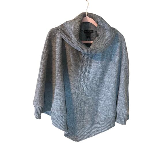 August Silk 100% Wool Poncho Sweater Gray Heather Cowl Neck NWT M - Picture 1 of 7